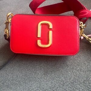 Marc Jacobs Bold Red Crossbody Bag with Gold Accents